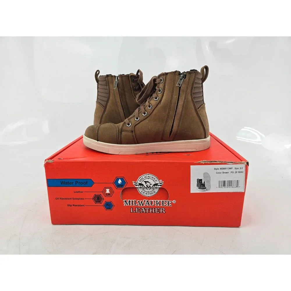 Milwaukee Leather Motorcycle Riding Boots Mens 8.5 Brown Waterproof MBM9113WP